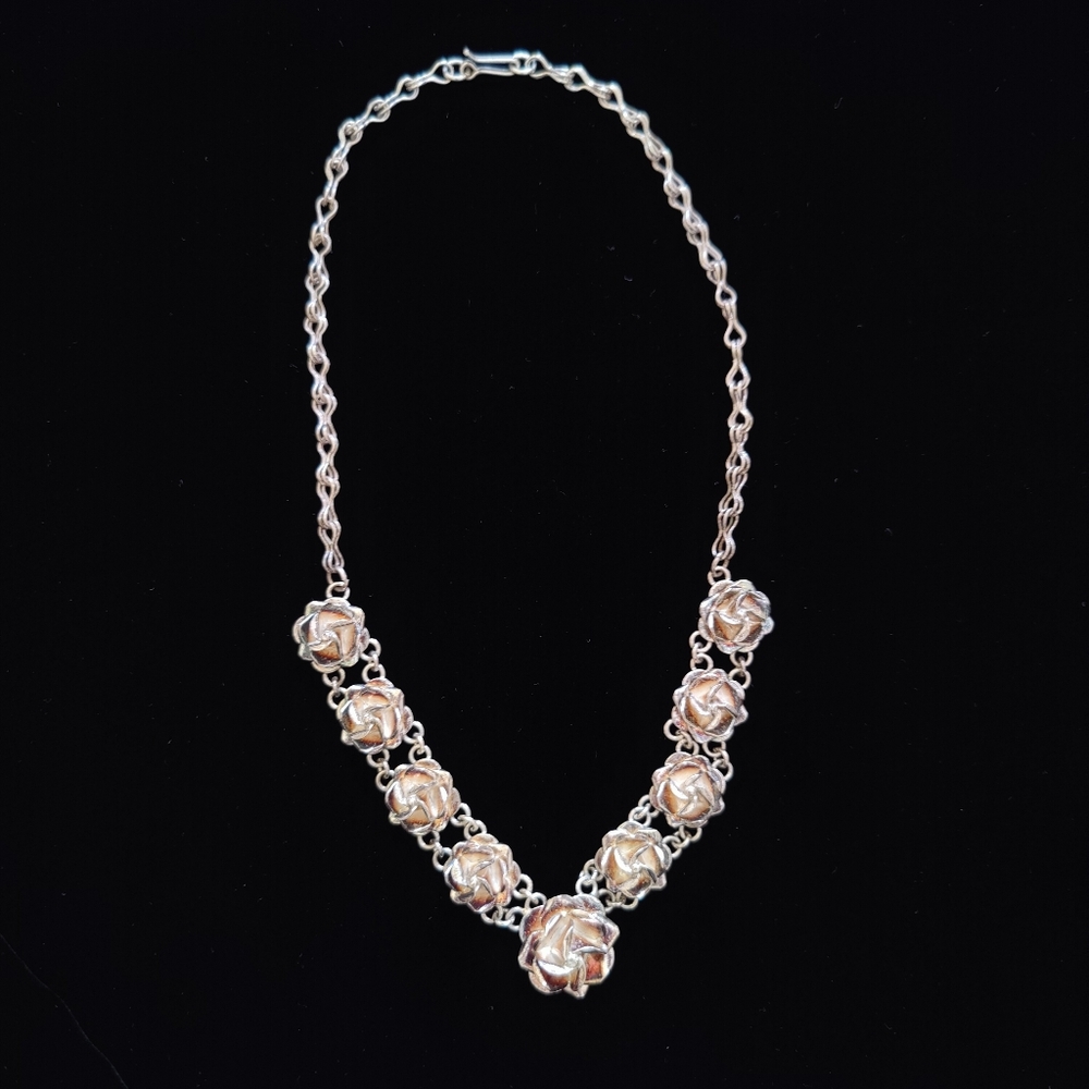 Vintage TG 254 925 Mexico 3D Rose Sterling Silver Necklace, 18"